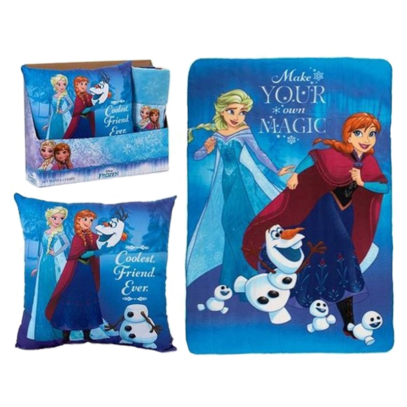 Set de lit Disney - Coussin + couverture polaire la Reine des neiges